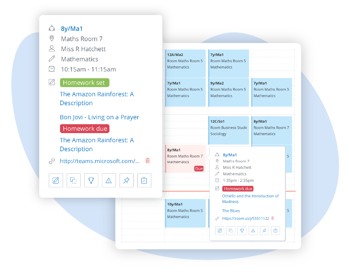 Image of Satchel one's Timetable software showing how students can access live video links for remote learning