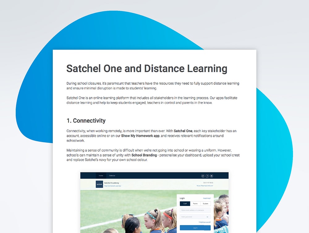 Guide showcasing how Satchel One can support schools during periods of distance learning