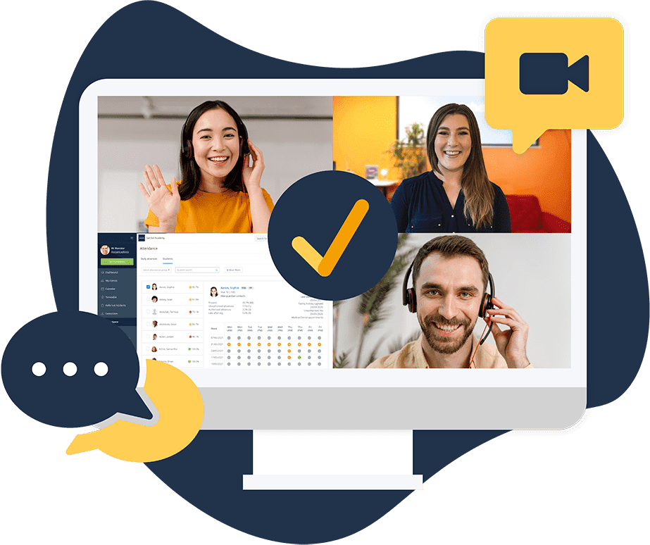 Live Attendance Pro walk-through Image depicting a live product walk-through of Satchel One's Attendance Pro app