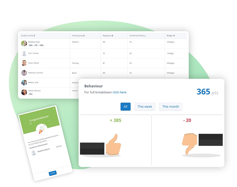 Positive and negative points Image of Satchel One's Behaviour app showcasing positive and negative points