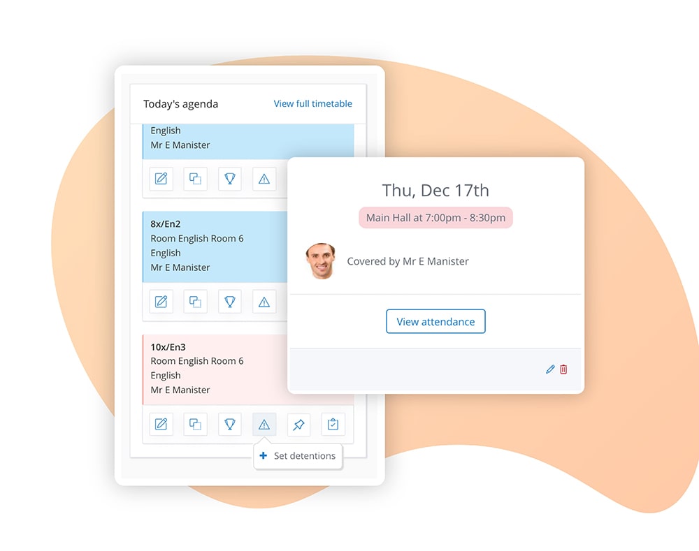 Detentions intuitive interface Image of Satchel One's Detention app and how you can access via the Teacher Agenda