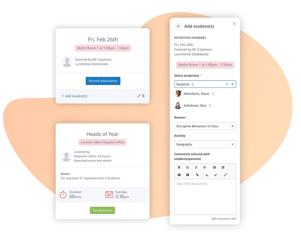 Detentions and Referred Incidents Image of Satchel One's Detentions app and how it integrates with Behaviour Pro