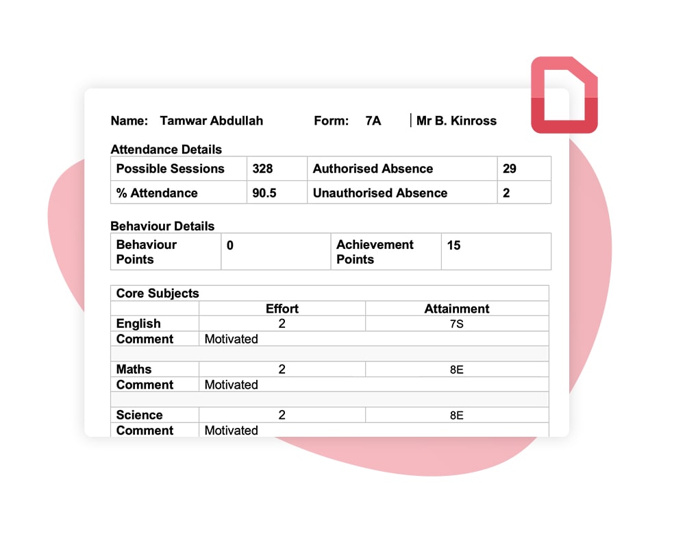 Example Student Document A student documents that has been downloaded from Satchel One's Documents app