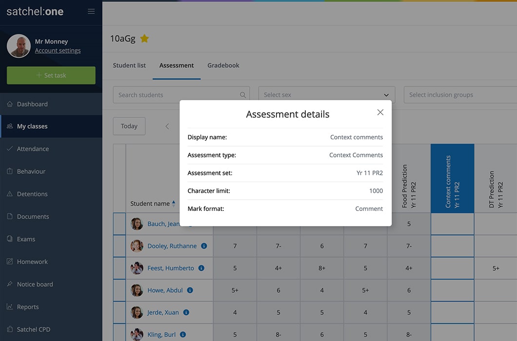 Satchel One's MIS Assessment feature screen