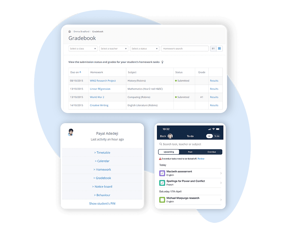 Parents view Parent view of child’s Gradebook and To-do list