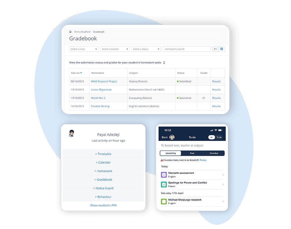 Parent view of child’s Gradebook and To-do list