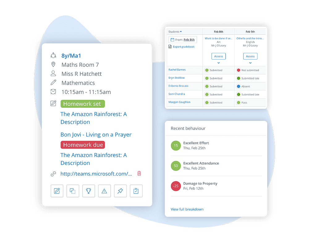 Timetable, Gradebook and Behaviour apps Image showing Timetable, Gradebook and Behaviour apps
